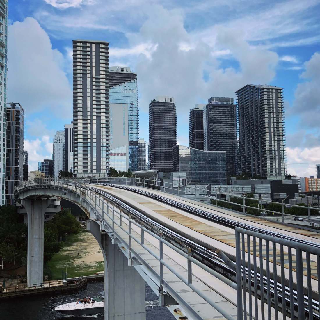 Metromover railway track in downtown Miami