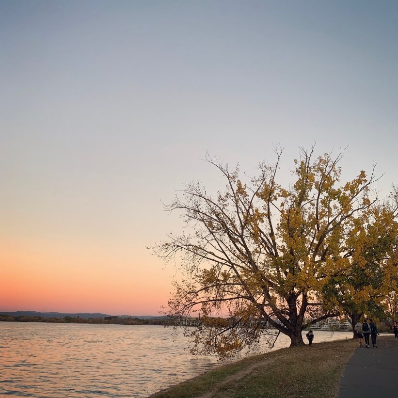 Autumn sunset by lake Burley Griffin