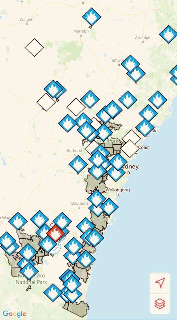 Fires burning in the east coast of Australia