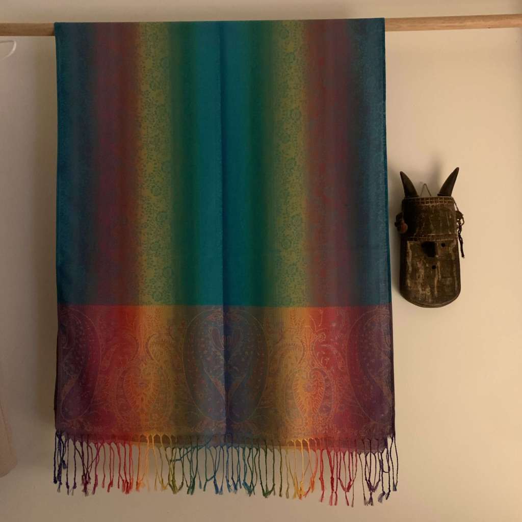 Rainbow coloured pashmina shawl
