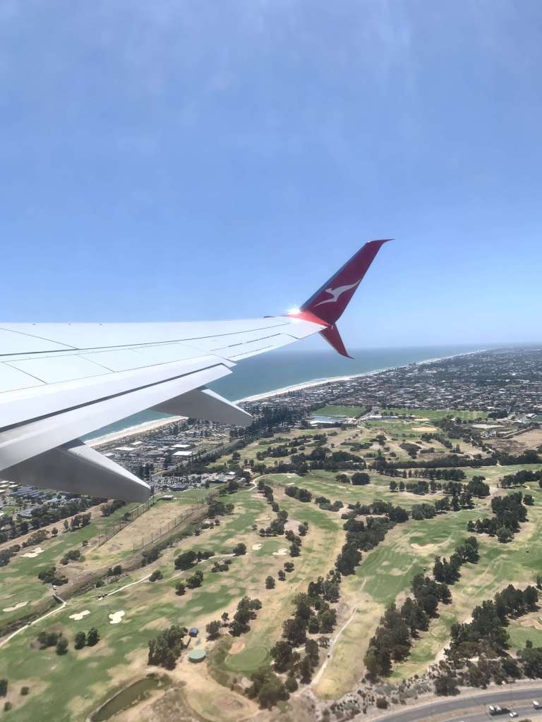 photo of a forest as seen from the window of a plane, with the plane's wing visible
