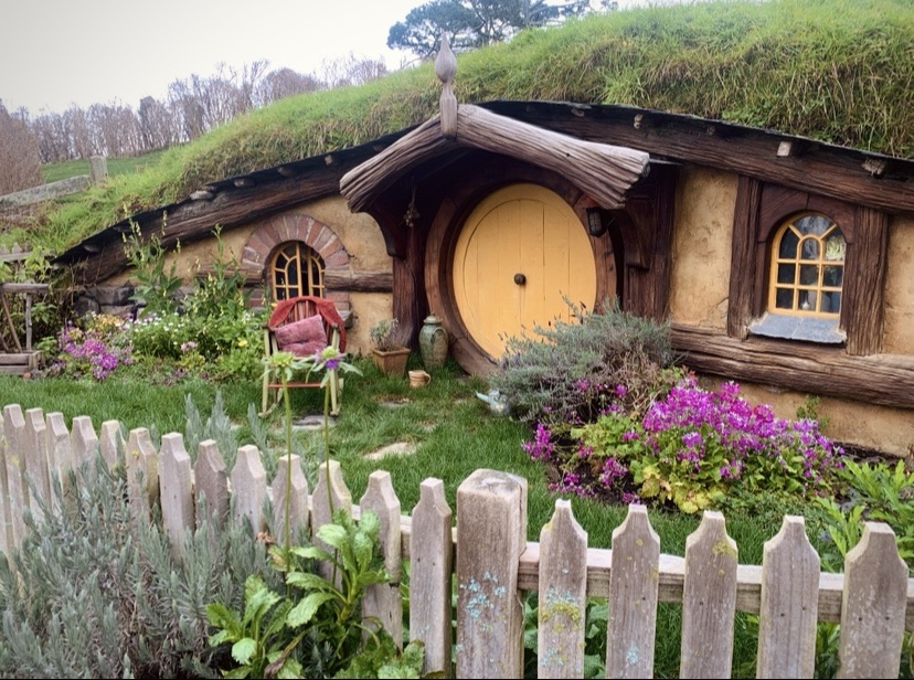 Photo of a Hobbit house in Hobbiton movie set. 